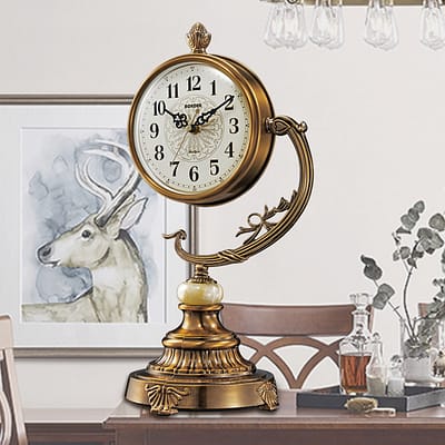 European Style Desk Clock Living Room Desk Clock Copper-Plated Large Clock Ornaments Desk