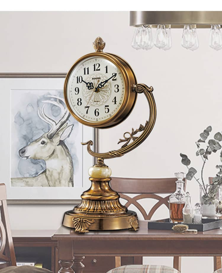 European Style Desk Clock Living Room Desk Clock Copper-Plated Large Clock Ornaments Desk