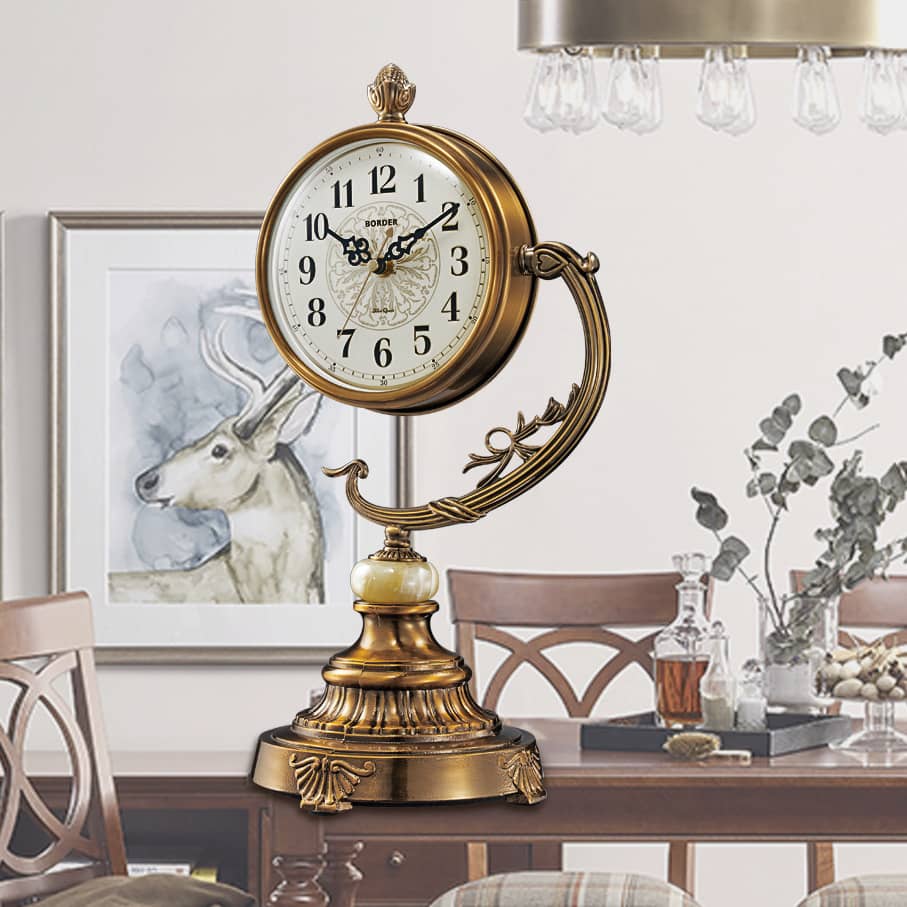 European Style Living Room Desk Clock Copper-Plated Large Clock Ornaments Desk Desk Desktop Sitting Clock